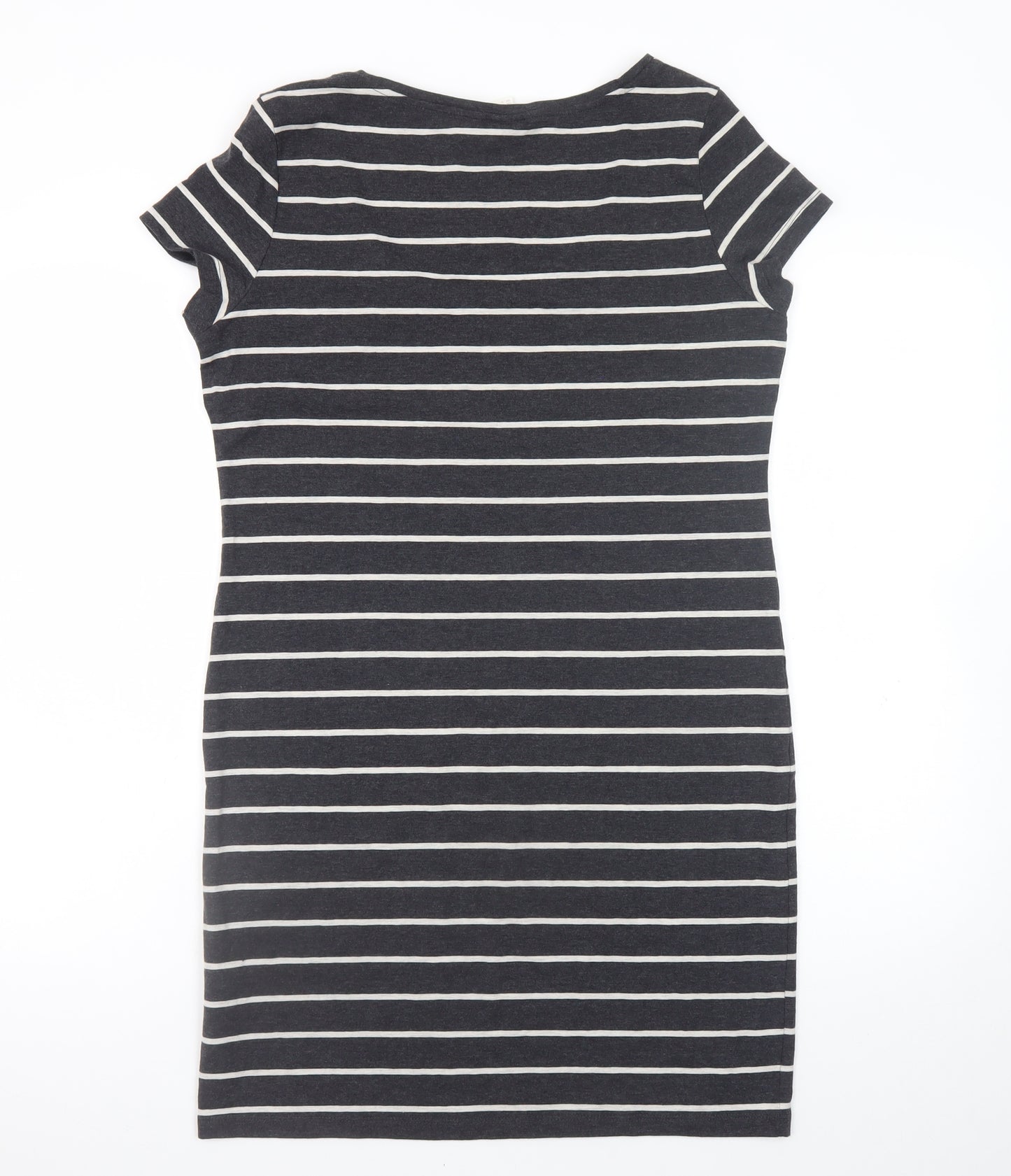 H&M Women Black Stripe Bodycon Dress Size 14 Short Sleeve Jersey