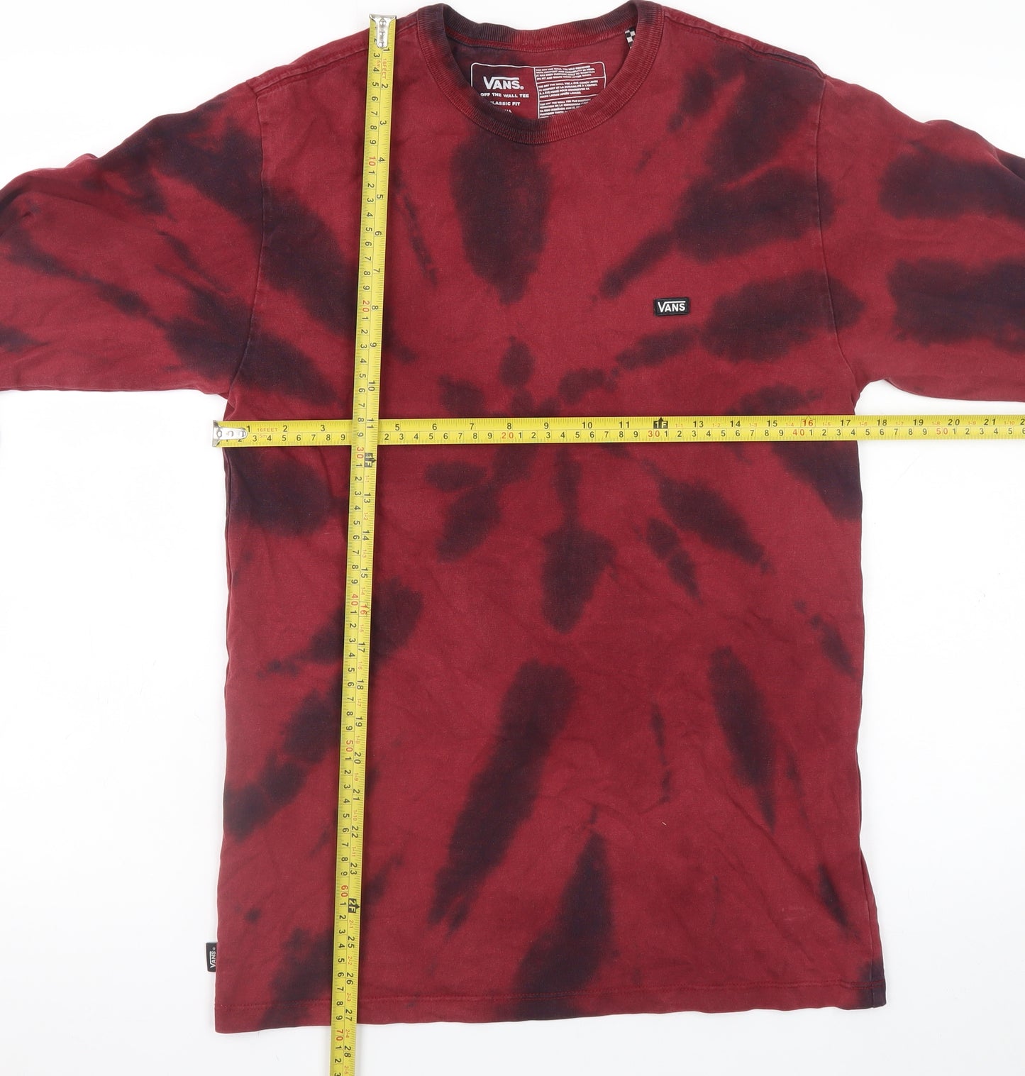 Vans Men's Red Tie Dye Long Sleeve Classic Fit T-Shirt Size S
