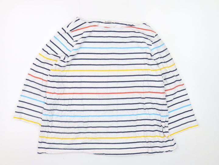 WoolOvers Womens Multicoloured Striped Cotton 3/4 Sleeve T-Shirt L