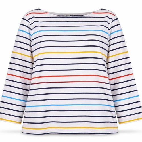 WoolOvers Womens Multicoloured Striped Cotton 3/4 Sleeve T-Shirt L