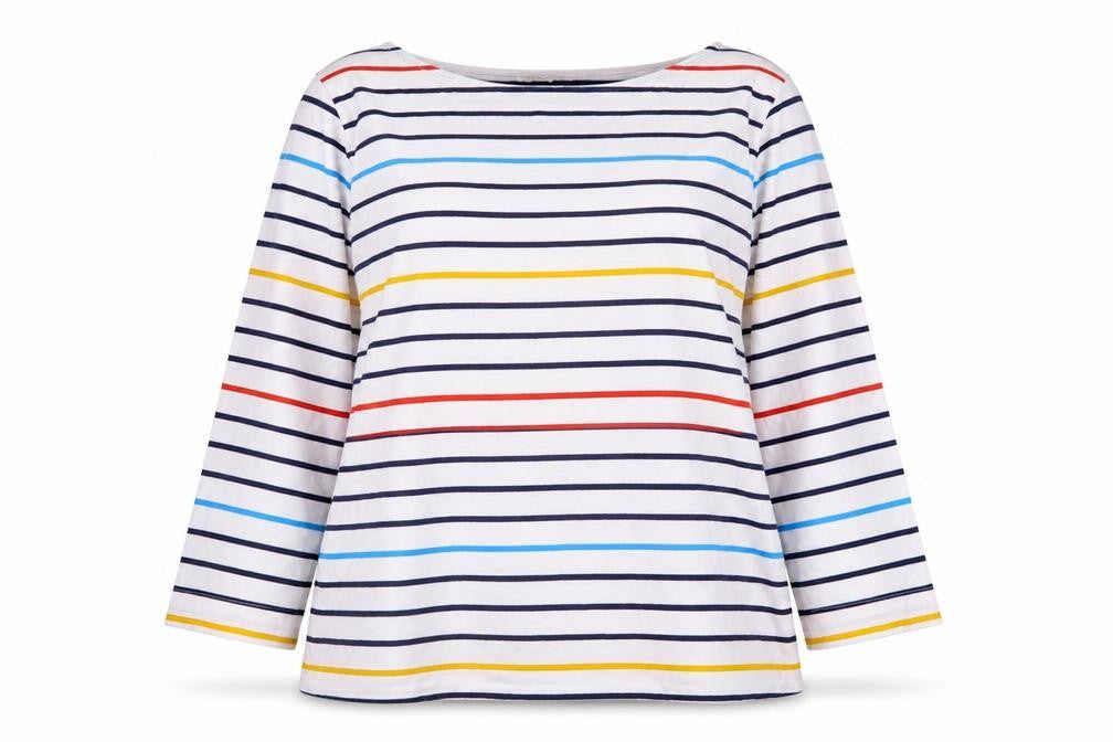 WoolOvers Womens Multicoloured Striped Cotton 3/4 Sleeve T-Shirt L