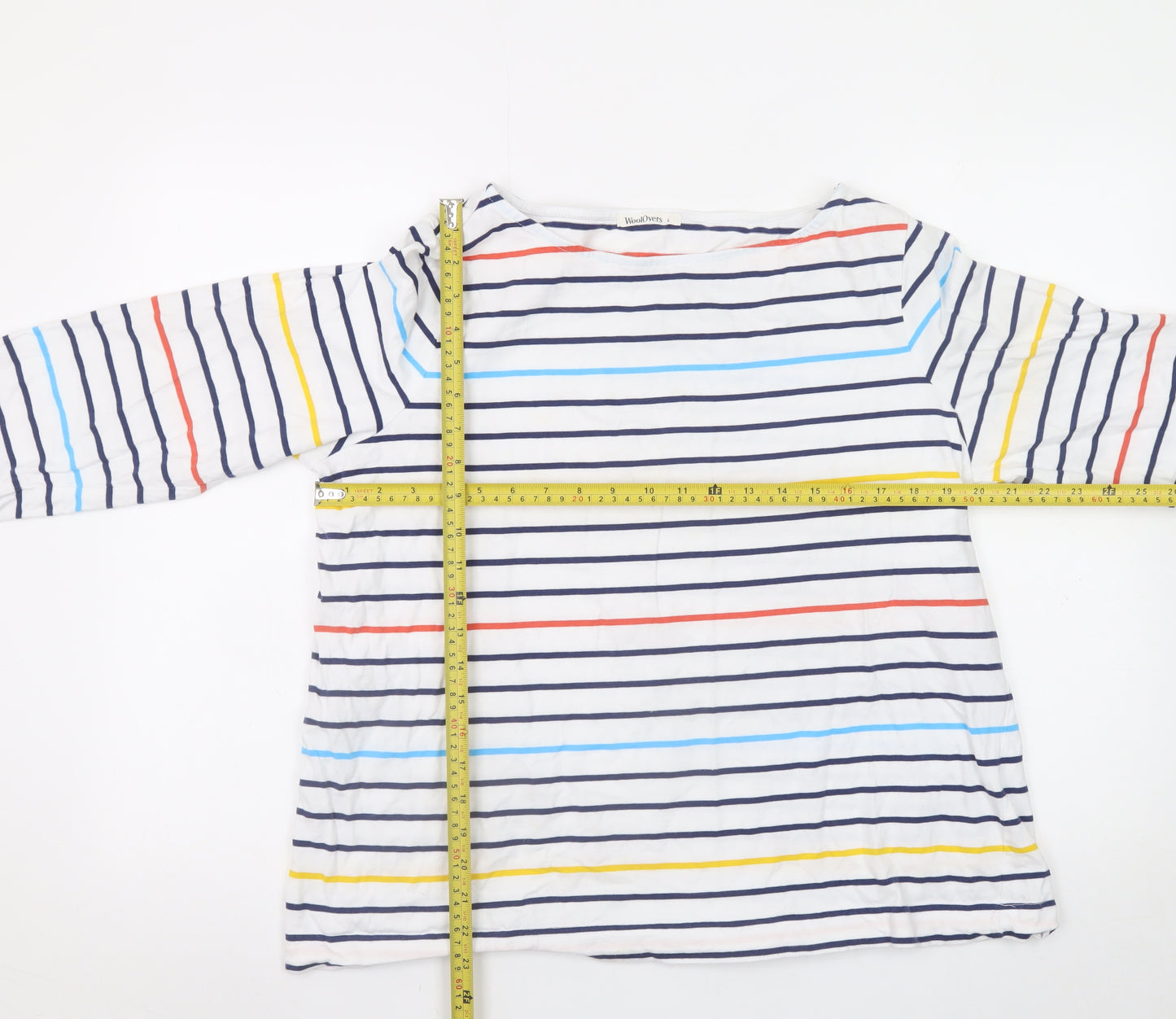 WoolOvers Womens Multicoloured Striped Cotton 3/4 Sleeve T-Shirt L