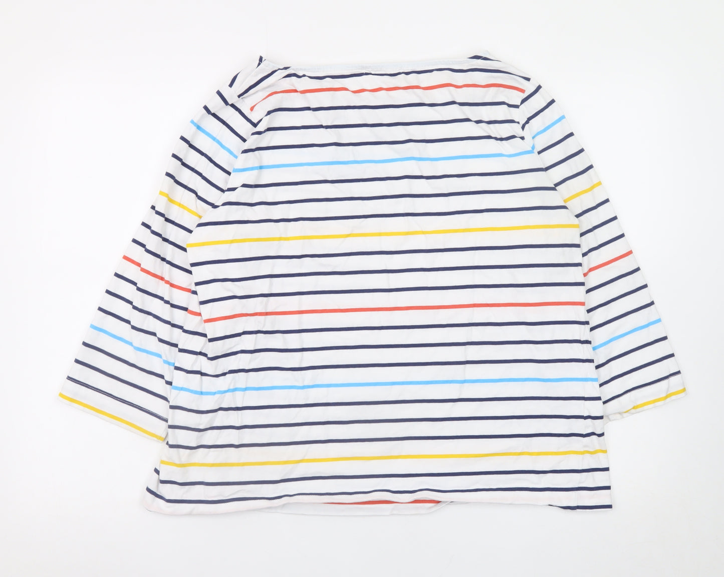 WoolOvers Womens Multicoloured Striped Cotton 3/4 Sleeve T-Shirt L