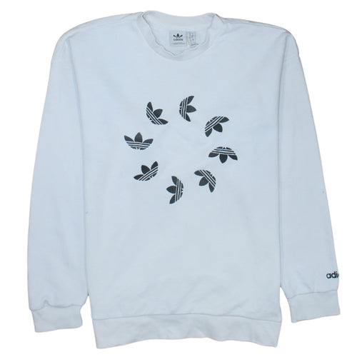 Adidas Women White Crew Neck Sweatshirt Size 10 Logo Print Pullover