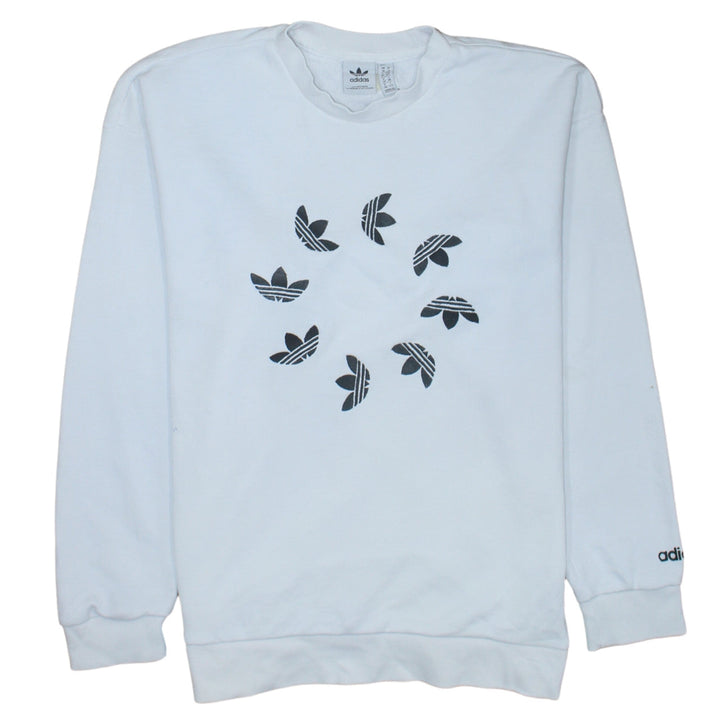 Adidas Women White Crew Neck Sweatshirt Size 10 Logo Print Pullover
