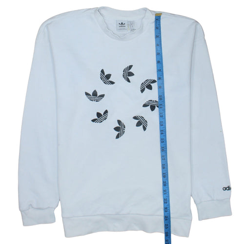 Adidas Women White Crew Neck Sweatshirt Size 10 Logo Print Pullover