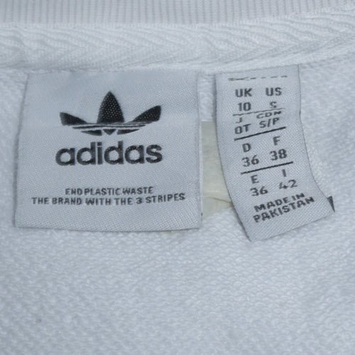 Adidas Women White Crew Neck Sweatshirt Size 10 Logo Print Pullover