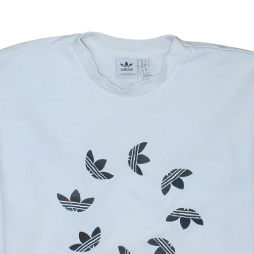 Adidas Women White Crew Neck Sweatshirt Size 10 Logo Print Pullover