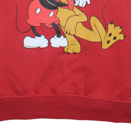 Disney Women Red Mickey & Pluto Pullover Hoodie Size 14/16