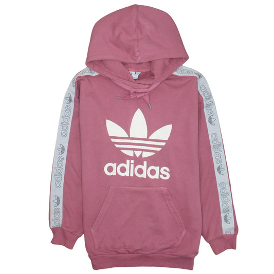 Adidas Womens Pink Pullover Hoodie Size 12 Logo Hooded Sweatshirt