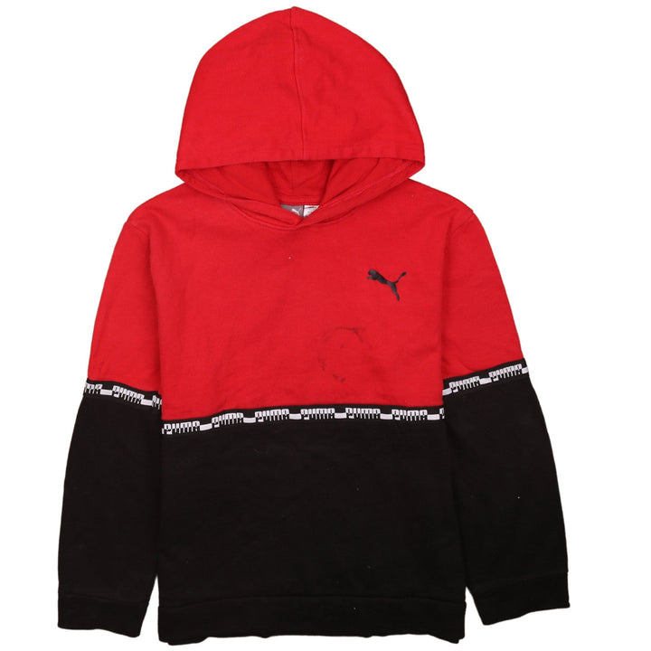 Puma Boys Red & Black Pullover Hoodie XL Colourblock Cotton Blend