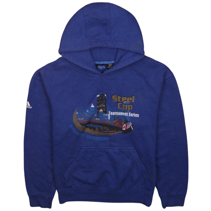 Adidas Boys Blue Pullover Hoodie YL Steel Cup Graphic Sweatshirt