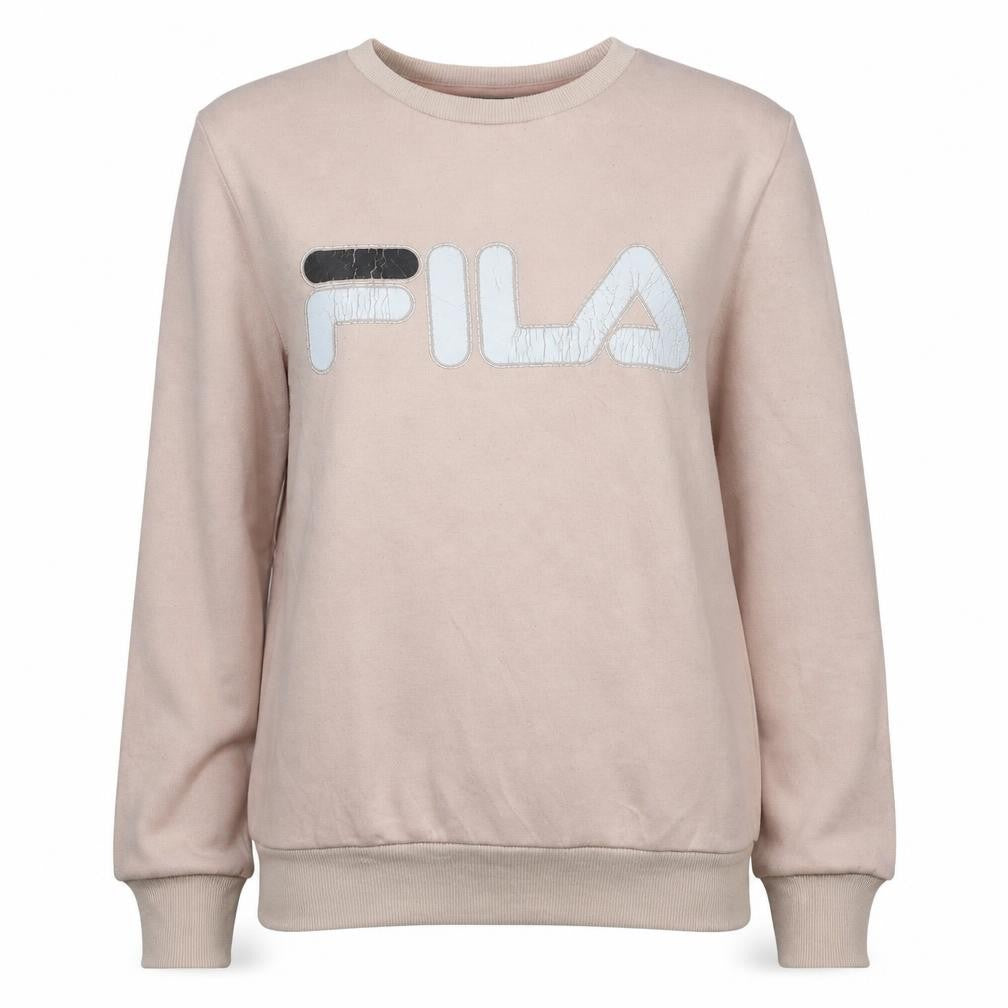 Front view of Fila women’s beige small pullover sweatshirt logo casual
