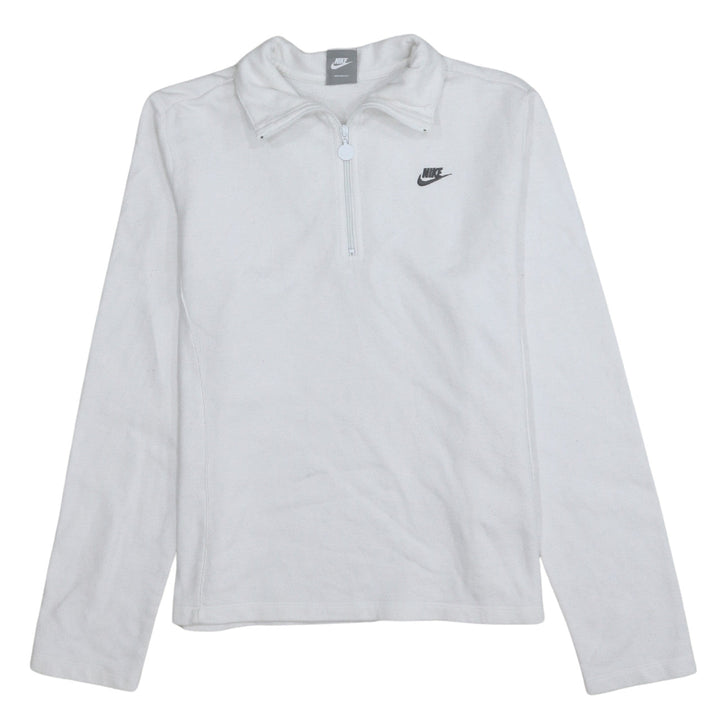 Nike Girls White 1/4 Zip Fleece Sweatshirt Size L 14-16 Sports Pullover