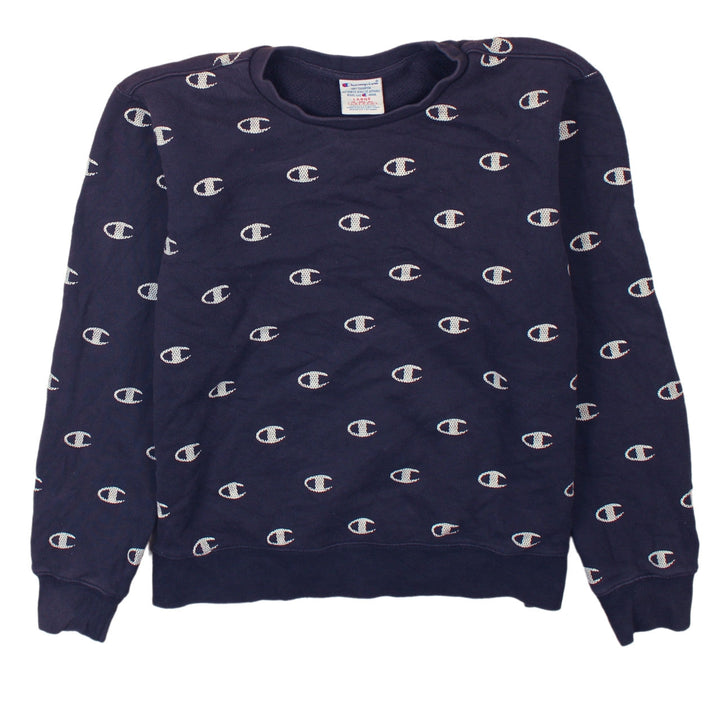 Champion Womens Navy Blue Crew Neck Logo Sweatshirt Size L