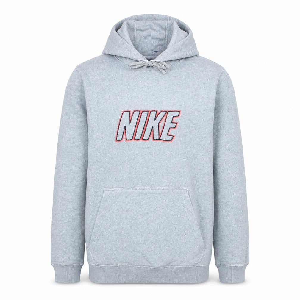 Front view of Nike Men's Grey Pullover Hoodie L Embroidered Logo Sportswear