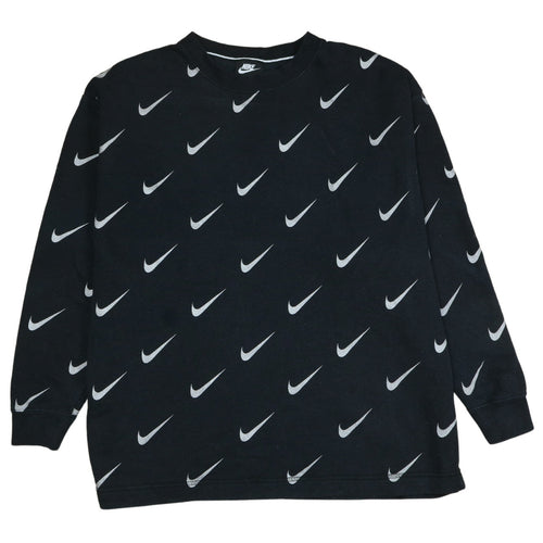 Nike Women’s Black Small Pullover Sweatshirt with All-Over Logo Print