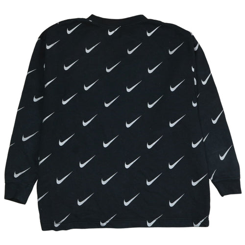 Nike Women’s Black Small Pullover Sweatshirt with All-Over Logo Print