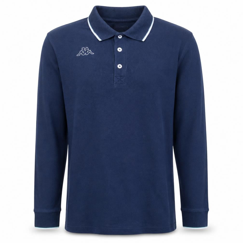 Front view of Kappa Men Blue Collared Long Sleeve Henley Sweatshirt Medium