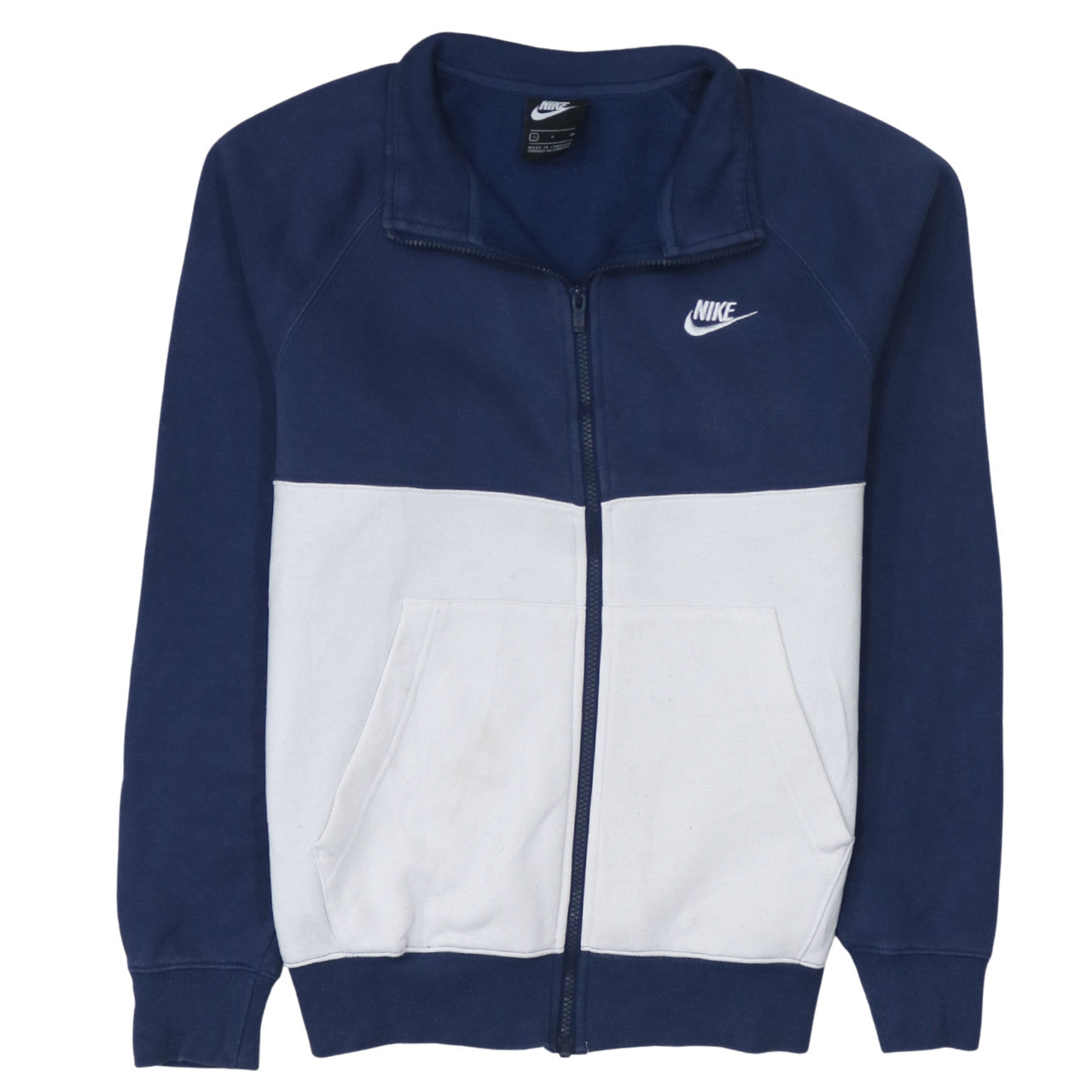 Nike Men's Blue and White Track Jacket Size S Full Zip Cotton Blend