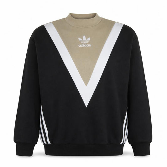 Front view of Adidas Women’s Beige Black Colourblock Crew Neck Sweatshirt, size UK 6