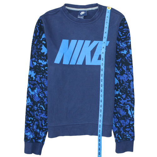 Nike Womens Blue Camo Sleeve Crew Neck Pullover Sweatshirt Size S