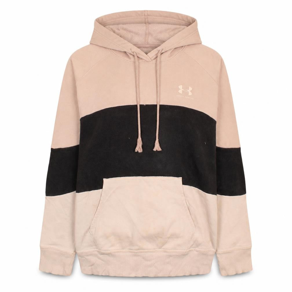 Front view of Under Armour women’s beige black colourblock pullover hoodie, size M