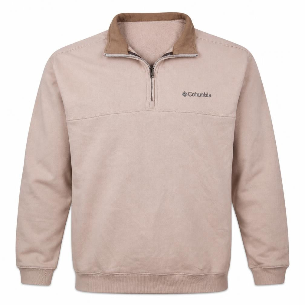 Front view of Columbia Men's Beige 1/4 Zip Fleece Sweatshirt L Regular