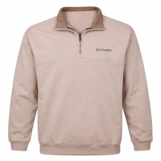 Front view of Columbia Men's Beige 1/4 Zip Fleece Sweatshirt L Regular