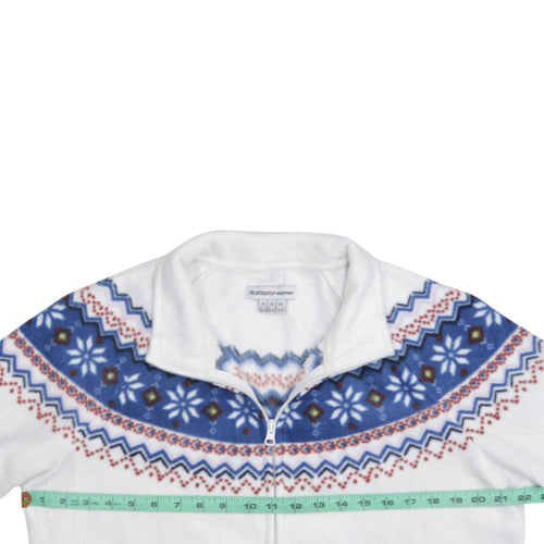 Atlas For Women White Fair Isle Fleece Jacket Size 12-14 Winter Warm Zip Up