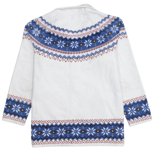 Atlas For Women White Fair Isle Fleece Jacket Size 12-14 Winter Warm Zip Up