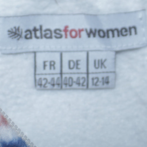 Atlas For Women White Fair Isle Fleece Jacket Size 12-14 Winter Warm Zip Up
