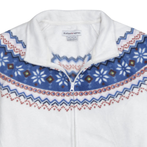 Atlas For Women White Fair Isle Fleece Jacket Size 12-14 Winter Warm Zip Up