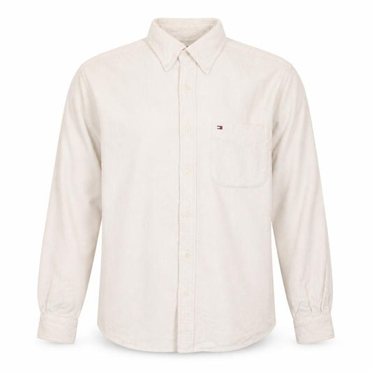 Front view of Tommy Hilfiger Men's Beige Corduroy Long Sleeve Button-Up Shirt M