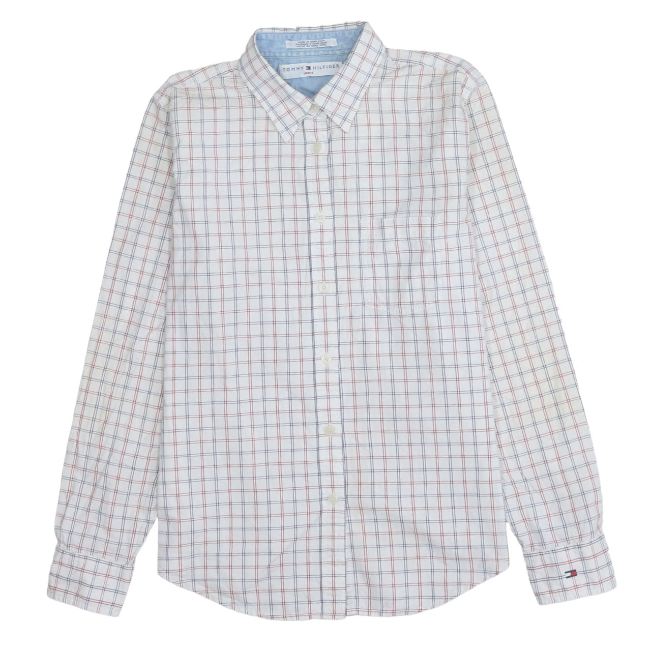 Tommy Hilfiger Jeans Mens White Check Button-Down Shirt Size M