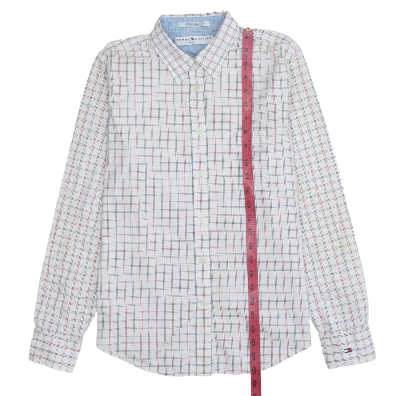 Tommy Hilfiger Jeans Mens White Check Button-Down Shirt Size M
