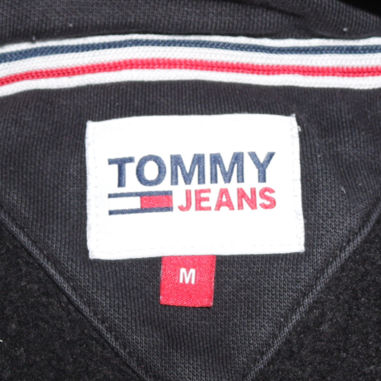 Tommy Jeans Men's Black Pullover Hoodie Size M Logo Fleece Sweatshirt