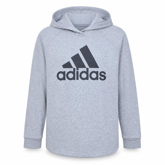 Front view of Adidas women’s grey xl pullover hoodie with logo print