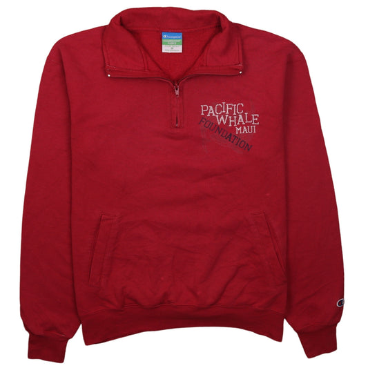 Champion Men Red 1/4 Zip Fleece Sweatshirt Pacific Whale Foundation M