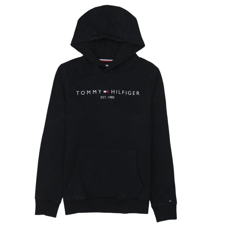 Tommy Hilfiger Boys Black Pullover Hoodie Size 164 Logo Fleece