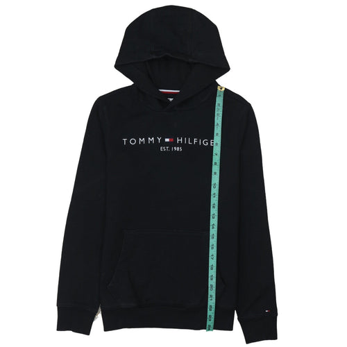 Tommy Hilfiger Boys Black Pullover Hoodie Size 164 Logo Fleece