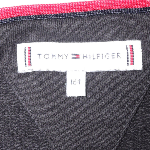 Tommy Hilfiger Boys Black Pullover Hoodie Size 164 Logo Fleece