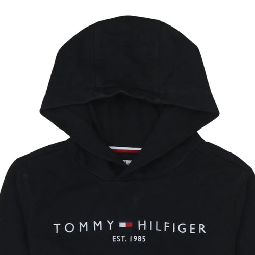 Tommy Hilfiger Boys Black Pullover Hoodie Size 164 Logo Fleece