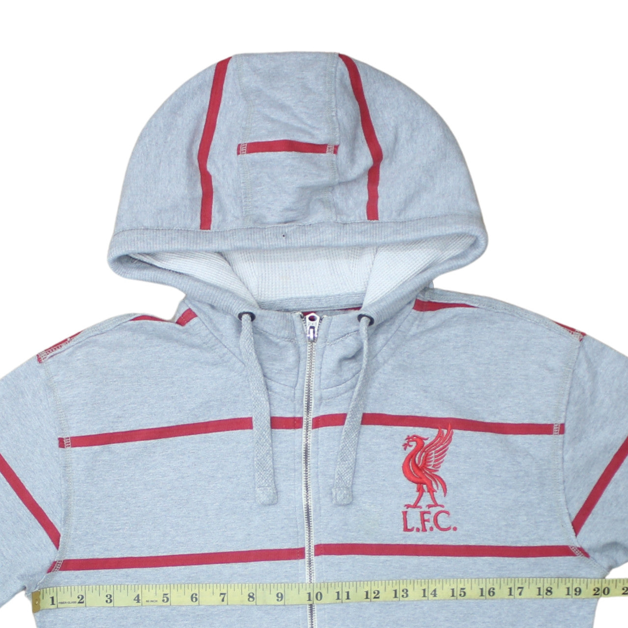 Liverpool FC Men's Grey Full Zip Hoodie Size M with Red Stripes