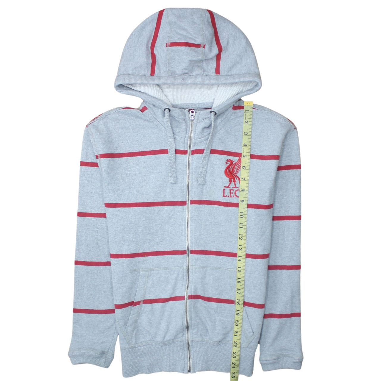 Liverpool FC Men's Grey Full Zip Hoodie Size M with Red Stripes