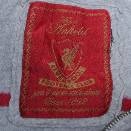 Liverpool FC Men's Grey Full Zip Hoodie Size M with Red Stripes