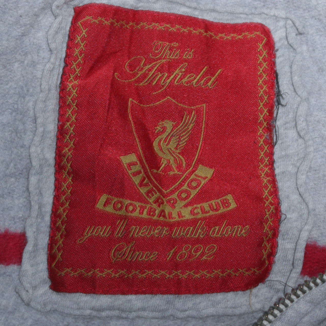 Liverpool FC Men's Grey Full Zip Hoodie Size M with Red Stripes