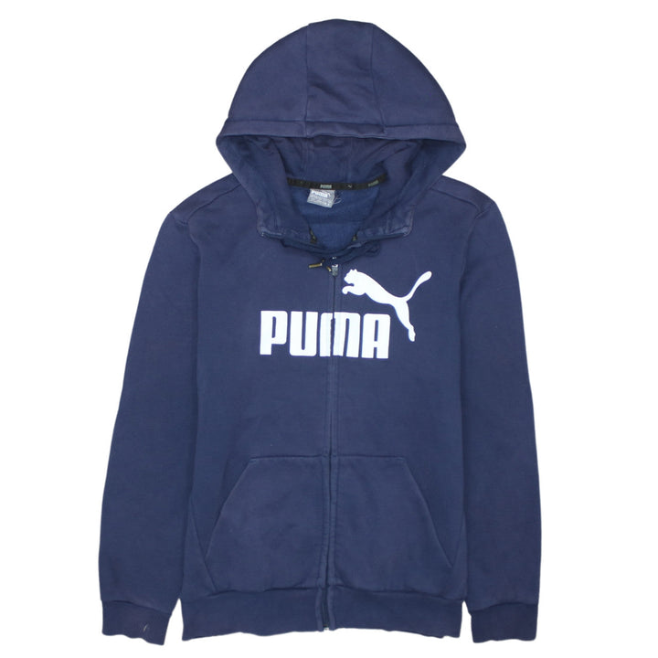 Puma Men's Blue Full Zip Hoodie Small Logo Graphic Cotton