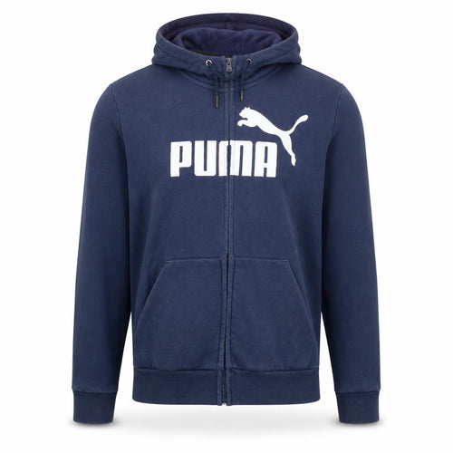 Puma Men's Blue Full Zip Hoodie Small Logo Graphic Cotton