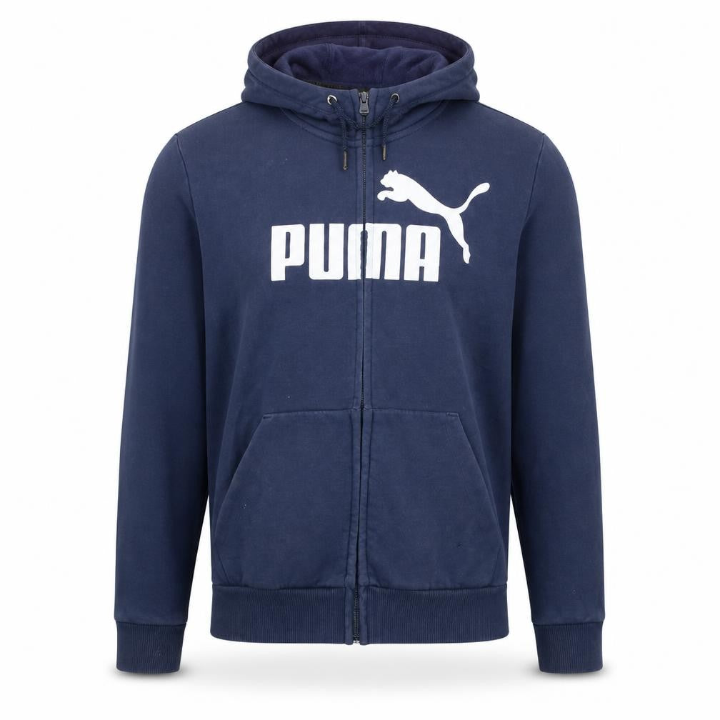 Puma Men's Blue Full Zip Hoodie Small Logo Graphic Cotton